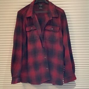 George Red and Black Plaid Button-Front Shirt